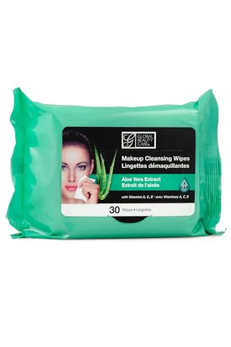 Toallitas desmaquillantes limpiadoras Global Beauty Care a granel: ideales para artículos de tocador de viaje, 120 unidades (paquete de 4) (aloe vera y té verde)