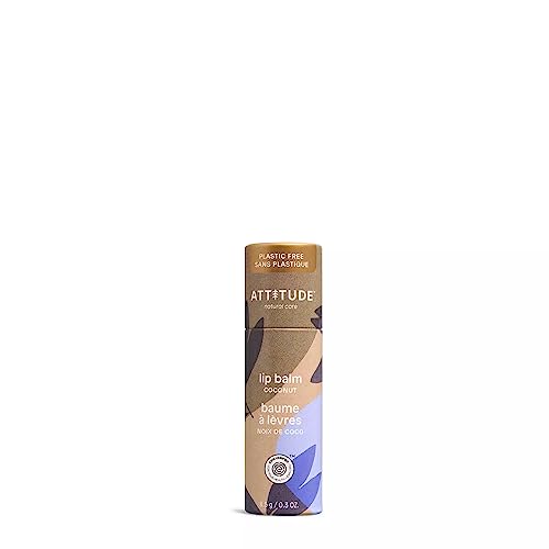 Bálsamo labial sin plástico ATTITUDE, ingredientes vegetales y minerales verificados por EWG, productos de cuidado personal veganos y libres de crueldad animal, coco, 0,3 oz