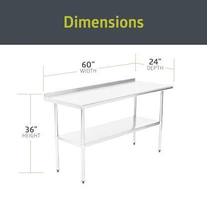 Mesa de trabajo y preparación de cocina de acero inoxidable con certificación NSF de Pearington, mesa de trabajo comercial para restaurantes y hogares, 60" x 24", acero inoxidable