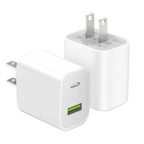 Paquete de 2 bloques de cargador USB C, cargador de pared tipo C de doble puerto, carga rápida, adaptador de corriente de 20 W, cubo para iPhone 14/14 Pro/14 Pro Max/14 Plus/13/12/11, XS/XR/X, iPad, Samsung, más