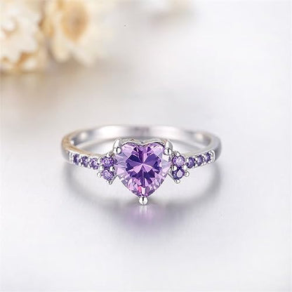 Anillo de plata de ley 925 con forma de corazón de circonita morada Anillo de bodas Anillo de compromiso Anillos de diamantes con circonita cúbica Ropa, zapatos y joyas Joyas para mujer Anillos Declaración