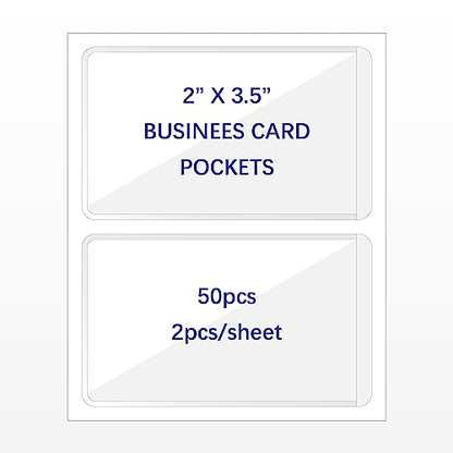 Clear Adhesive Business Card Pocket swith Side Open for Loading, 50 Pack, Plastic Labels Holders for Storage Bins and Library Card, Ideal for Organizing and Protecting Your Business Cards