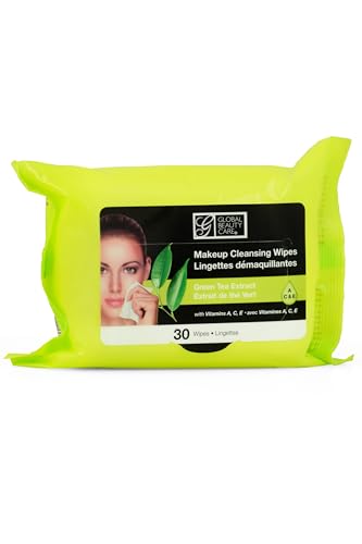 Toallitas desmaquillantes limpiadoras Global Beauty Care a granel: ideales para artículos de tocador de viaje, 120 unidades (paquete de 4) (aloe vera y té verde)