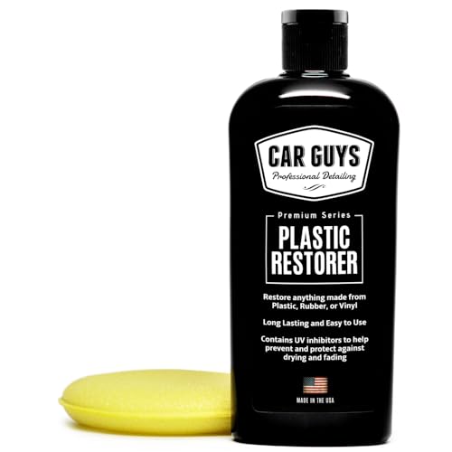 Restaurador de plástico CAR GUYS | ¡Devuelva la vida al plástico, la goma y el vinilo! | Restaurador de molduras fácil de usar | Suministros seguros para el cuidado de automóviles | Kit de 8 oz con aplicador de espuma