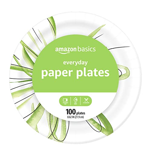 Platos de papel desechables de Amazon Basics Everyday, 8,62 pulgadas, 100 unidades