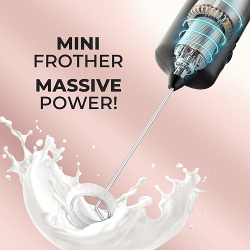 Mini & Mighty Milk Frother Wand - Powerful Handheld Drink Mixer - Stocking Stuffer Coffee Frother For Latte, Cappuccino, Matcha, Hot Chocolate, Creamer - Black