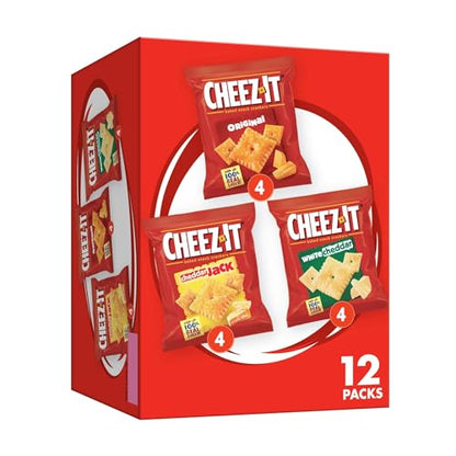 Galletas de queso Cheez-It, galletas horneadas para picar, bocadillos para el almuerzo, paquete variado, caja de 12,1 oz (12 paquetes)