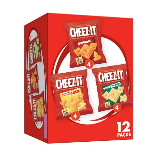 Galletas de queso Cheez-It, galletas horneadas para picar, bocadillos para el almuerzo, paquete variado, caja de 12,1 oz (12 paquetes)