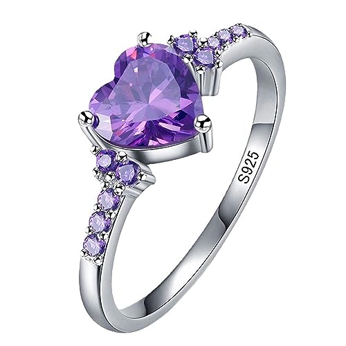 Anillo de plata de ley 925 con forma de corazón de circonita morada Anillo de bodas Anillo de compromiso Anillos de diamantes con circonita cúbica Ropa, zapatos y joyas Joyas para mujer Anillos Declaración