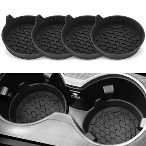 SINGARO - Posavasos para coche, portavasos de silicona, portavasos universales antideslizantes, accesorios para el interior del coche para mujeres y hombres, juego de 4 unidades, color negro