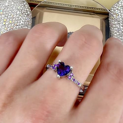 Anillo de plata de ley 925 con forma de corazón de circonita morada Anillo de bodas Anillo de compromiso Anillos de diamantes con circonita cúbica Ropa, zapatos y joyas Joyas para mujer Anillos Declaración