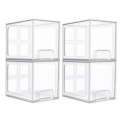 Vtopmart 4 Pack Stackable Storage Drawers, 6.6''Tall Acrylic Bathroom Makeup Organizers,Clear Plastic Drawers For Vanity, Undersink, Kitchen Cabinet,Pantry Organization and Storage