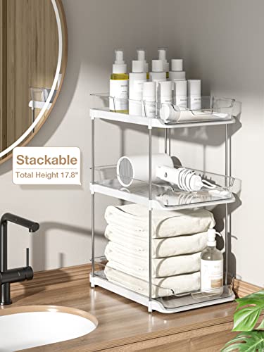 Delamu - Juego de 2 organizadores y almacenamiento multiusos para debajo del fregadero de baño de 2 niveles, organizador apilable para despensa de cocina, organizador extraíble para botiquín con 8 divisores móviles