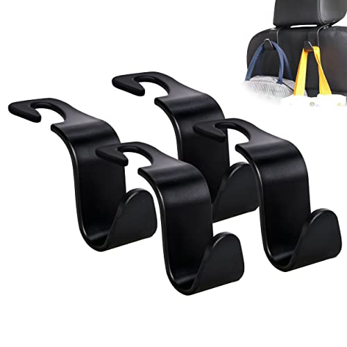 Gancho para reposacabezas de asiento de coche Amooca, paquete de 4, organizador de almacenamiento universal para bolso, cartera, abrigo, apto para vehículo universal, color negro, tipo S