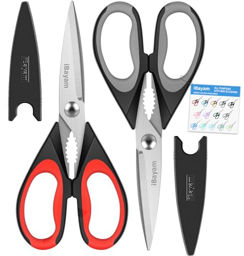 iBayam Kitchen Scissors All Purpose Heavy Duty, Kitchen Utensils Set, Stainless Steel Cooking Utensils Gadgets, Meat Poultry Food Shears Dishwasher Safe Utility Tools Home Gift, with Protective Sheath