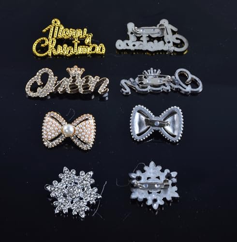 24 piezas de adornos navideños para calcetines, broches de diamantes de imitación, broches y alfileres para mujer, adornos de calcetín de oro brillante a granel, alfileres para zapatos, zapatillas de deporte, sombreros, ropa, manualidades, kit de joyería