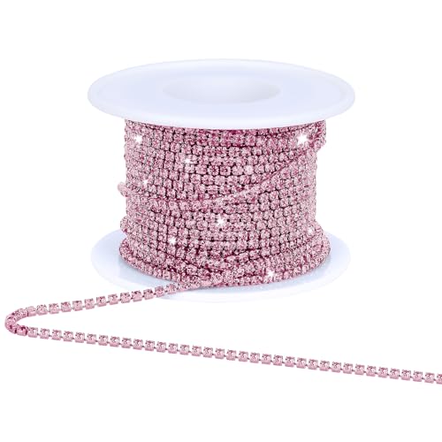 Cadena con cierre de diamantes de imitación de cristal, 10 yardas/rollo de cadena con forma de garra de 2 mm para costura, manualidades, decoración de bricolaje, joyas, ropa, zapatos, color rosa