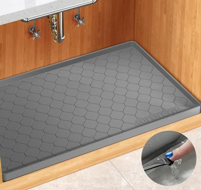 Alfombrilla impermeable para debajo del fregadero de 34" x 22" para gabinetes de cocina y baño, protector de estantes y encimeras, organizadores y almacenamiento, bandeja de goteo de silicona, accesorios y dispositivos