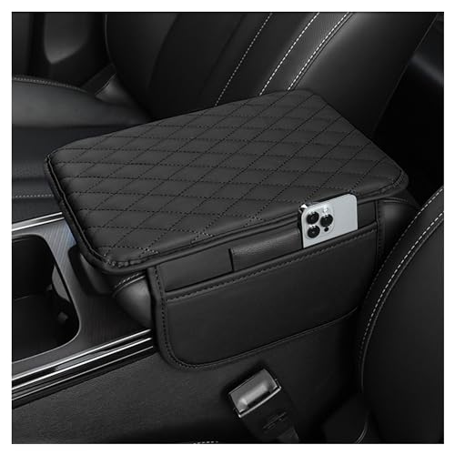 Funda para consola central de coche mejorada, funda de cuero de microfibra para reposabrazos de coche con 2 bolsas de almacenamiento, caja de almacenamiento universal para reposabrazos de coche, accesorios interiores para la mayoría de vehículos (negro)