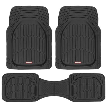 Alfombrillas FlexTough para coche de Motor Trend, alfombrillas para todo tipo de clima, resistentes al agua, con ajuste a medida, para coches, camiones y todoterrenos, revestimiento universal para el suelo, color negro, juego completo