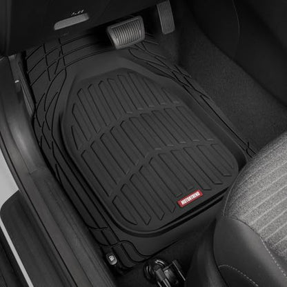 Alfombrillas FlexTough para coche de Motor Trend, alfombrillas para todo tipo de clima, resistentes al agua, con ajuste a medida, para coches, camiones y todoterrenos, revestimiento universal para el suelo, color negro, juego completo