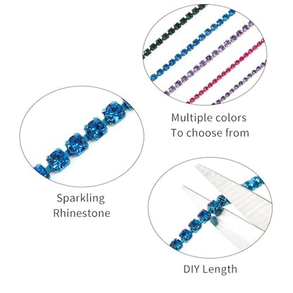 Cadena de diamantes de imitación de 3 mm y 10 yardas con adorno de diamantes de imitación de cristal para cerrar, cadena de diamantes de imitación brillantes para manualidades de costura, decoración de bricolaje, joyas, ropa, zapatos (azul marino-2)