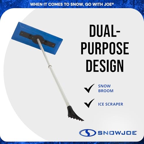 Escoba para nieve y rascador de hielo telescópico de 18" para ventanas de automóviles Snow Joe, espuma que no raya, azul