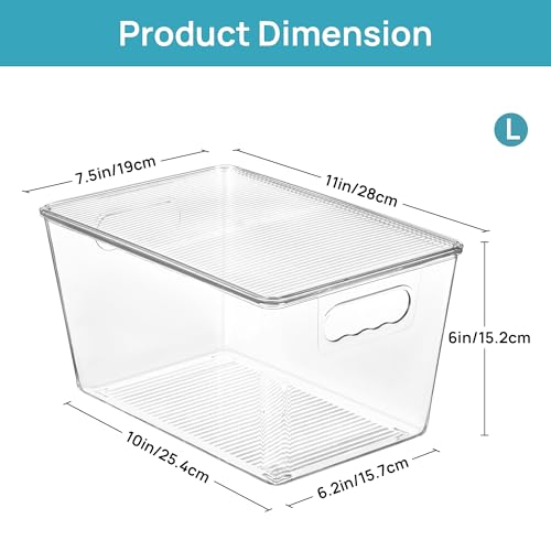 Vtopmart 6 Pack Clear Stackable Storage Bins with Lids, Large Plastic Containers with Handle for Pantry Organizer and Storage,Perfect for Bathroom,Cabinet,Kitchen,Fridge,Closet Organization