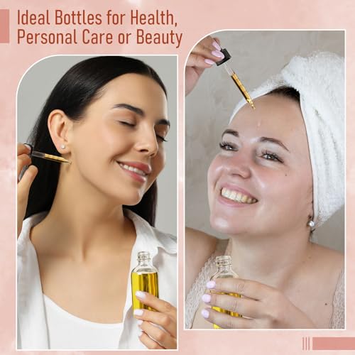 Paquete de 4 botellas de vidrio de 2 oz con gotero dosificador - Botellas de tintura transparentes de 60 ml con goteros de vidrio calibrados (1 ml) - Botellas de aceite esencial a prueba de fugas para salud, cuidado personal y belleza