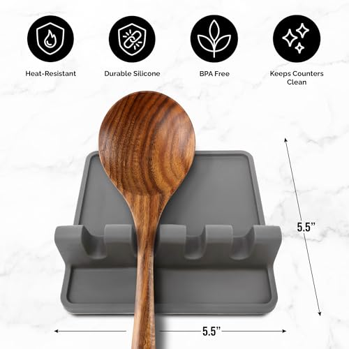 Zulay Kitchen Silicone Utensil Rest - BPA-Free, Durable Spoon Rest with Drip Pad - Heat-Resistant Spoon Rest for Stove Top - Spoon Rest for Kitchen Counter - Kitchen Gadgets & Kitchen Utensils Holder