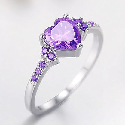 Anillo de plata de ley 925 con forma de corazón de circonita morada Anillo de bodas Anillo de compromiso Anillos de diamantes con circonita cúbica Ropa, zapatos y joyas Joyas para mujer Anillos Declaración