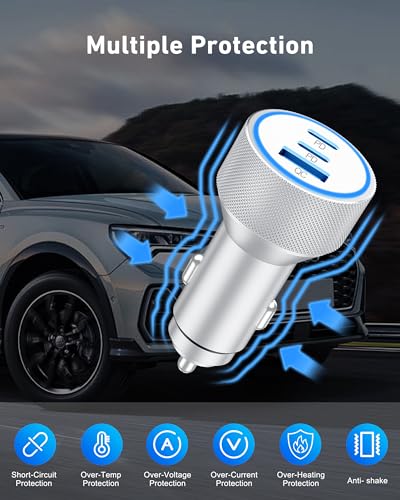 Cargador de coche para iPhone 15/16 Pro Max, 67 W, 3 puertos USB C rápidos, adaptador de corriente para encendedor de cigarrillos con cable USB C a C de 3 pies para iPhone 15/15 Plus/15 Pro Max/16/16 Pro Max, iPad Pro/Air/Mini