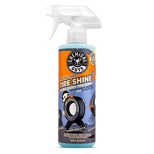 Chemical Guys Tire Kicker Sprayable Extra Glossy Tire Shine (Funciona en caucho, vinilo y plástico) Seguro para automóviles, camiones, motocicletas, vehículos recreativos y más, 16 fl oz