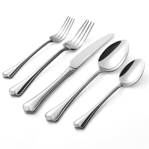 KINGSTONE Silverware Set, 40-piece 18/10 Stainless Steel Flatware Set Cutlery Set for 8, for Kitchen, Home, Wedding, Party, Mirror Polished and Dishwasher Safe, Featured Gifts