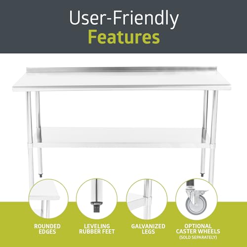 Mesa de trabajo y preparación de cocina de acero inoxidable con certificación NSF de Pearington, mesa de trabajo comercial para restaurantes y hogares, 60" x 24", acero inoxidable