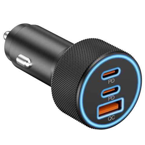 Cargador de coche USB C, adaptador de corriente para coche de 3 puertos, 67 W, USB-C y USB-A duales, carga rápida PD/QC, para iPhone 16/15/14/13/12/11/Pro Max, iPad, Samsung Galaxy S25 S24/S23/S22/S21, Pixel, Android