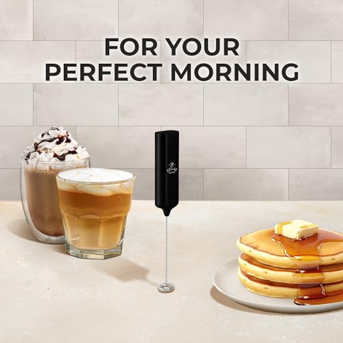 Mini & Mighty Milk Frother Wand - Powerful Handheld Drink Mixer - Stocking Stuffer Coffee Frother For Latte, Cappuccino, Matcha, Hot Chocolate, Creamer - Black