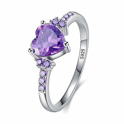 Anillo de plata de ley 925 con forma de corazón de circonita morada Anillo de bodas Anillo de compromiso Anillos de diamantes con circonita cúbica Ropa, zapatos y joyas Joyas para mujer Anillos Declaración