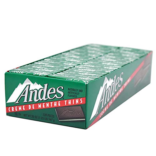 Caramelos finos de menta Tootsie Roll Andes Creme De Menthe - Caramelos de menta para después de la cena - Caramelos de menta rectangulares tipo sándwich de chocolate - 20 oz, 120 unidades