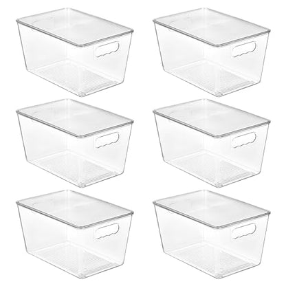 Vtopmart 6 Pack Clear Stackable Storage Bins with Lids, Large Plastic Containers with Handle for Pantry Organizer and Storage,Perfect for Bathroom,Cabinet,Kitchen,Fridge,Closet Organization