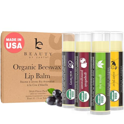 USDA Organic Lip Balm - USA Made & All Natural 4 Pack Multi Flavor Lips Moisturizer, Valentines Day Gifts, Moisturizing Lip Care, Beauty & Birthday Gifts, Moisturizer Chapstick Care for Dry Lips