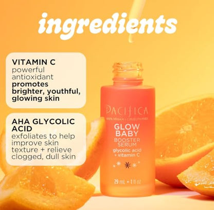 Pacifica Beauty, Glow Baby Booster Serum For Face, Vitamin C and Glycolic Acid, Brightens and Supports, For All Skin Types, Fragrance Free, Clean Skin Care, Vegan & Cruelty Free , 1 Fl Oz
