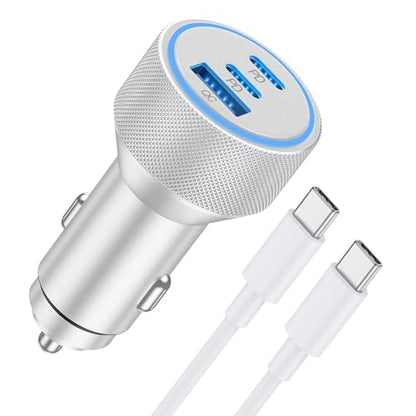 Cargador de coche para iPhone 15/16 Pro Max, 67 W, 3 puertos USB C rápidos, adaptador de corriente para encendedor de cigarrillos con cable USB C a C de 3 pies para iPhone 15/15 Plus/15 Pro Max/16/16 Pro Max, iPad Pro/Air/Mini