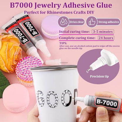 6000Pcs 3mm Resin Rhinestones with 3Pcs 10ml B7000 Jewelry Glue for Crafting, Clear Large Amount Flatback Gems, Bedazzling Crystal Bulk for DIY Crafts Clothing Tumblers Shoes Nail Art Fabric