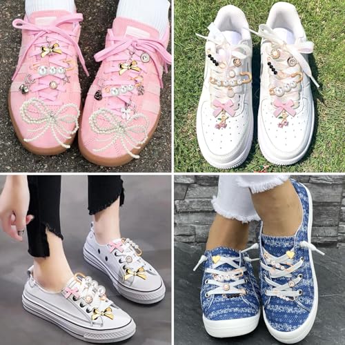 Mity rain 30 piezas de adornos para zapatos para zapatillas deportivas: los adornos para cordones de zapatos contienen lazos, clips, alfileres y joyas, adornos para decoración de zapatos y joyas para zapatillas deportivas