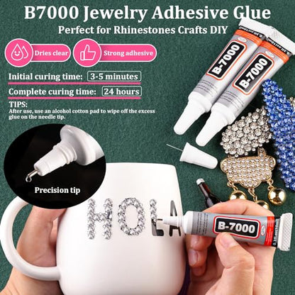 Resin Rhinestones for Crafting with B7000 Jewelry Glue, 1 Box Clear Flatback Crystals with 3Pcs 10ml Glue for Bedazzling Crafts DIY Nail Art Makeup，Non Hotfix Gems for Clothing Shoes