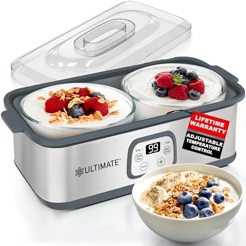 La mejor yogurtera probiótica con control de temperatura y tiempo ajustables: prepare billones de probióticos vivos con dos recipientes de 1 cuarto de galón para lotes más grandes: la mejor yogurtera griega: GARANTÍA DE POR VIDA