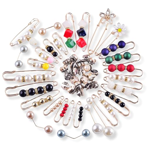 Broches y alfileres para mujer, lote de 50 piezas de alfileres para calcetines, imperdibles, broches, botones, alfileres para ropa, bonitos broches de perlas para mujer, bufandas, chales, sombreros, alfileres para zapatos, accesorios de joyería