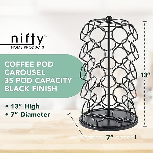 Soporte para cápsulas K, compatible con cápsulas K, carrusel para cápsulas de café, soporte para 35 cápsulas K, gira 360 grados, plataforma Lazy Susan, diseño negro moderno, organizador de encimeras de cocina para el hogar o la oficina