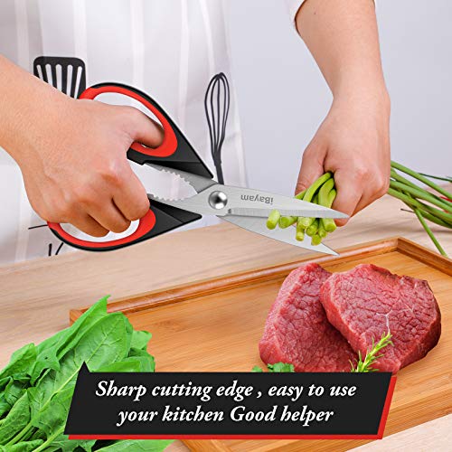 iBayam Kitchen Scissors All Purpose Heavy Duty, Kitchen Utensils Set, Stainless Steel Cooking Utensils Gadgets, Meat Poultry Food Shears Dishwasher Safe Utility Tools Home Gift, with Protective Sheath